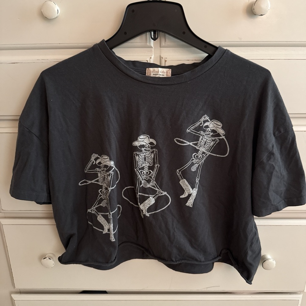 Altar'd State Skeleton Cowboy Crop Top - Dark Grey